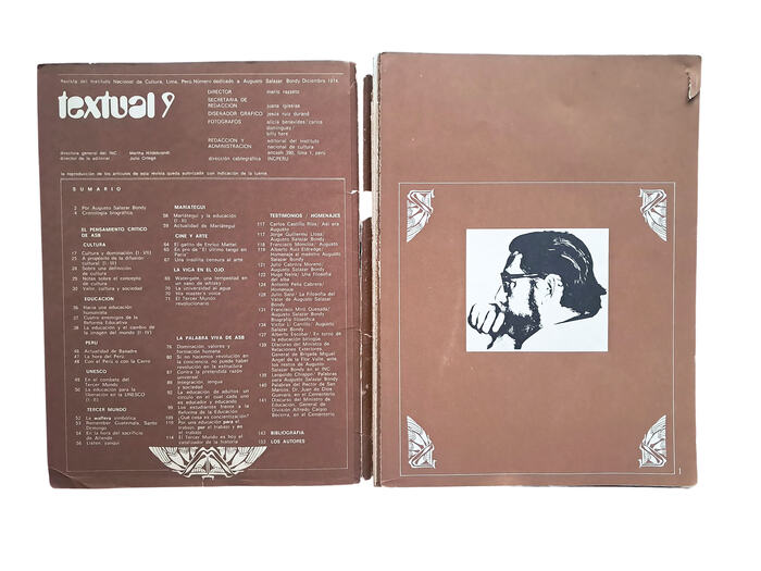 Colophon (left) and a black-and-white version of Salazar Bondy’s portrait as seen on the cover (right)