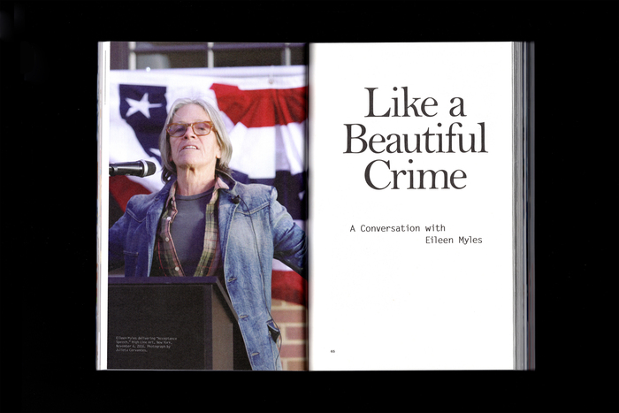 Opening spread for an interview with Eileen Myles, set in  and 