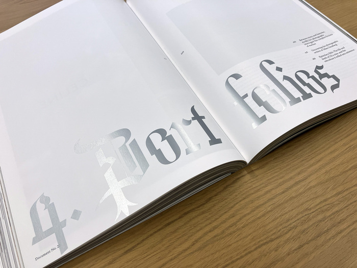 Title in Seance Graphic; text in Nicola. Metallic silver ink is used for display type throughout the issue.