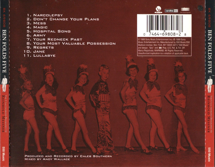 Back cover of the CD case. The text relating to Sony Music’s ownership is written in .