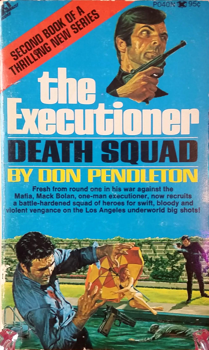 Death Squad, 1971. Text in the angled band is in  Bold Condensed and the synopsis in  Bold.