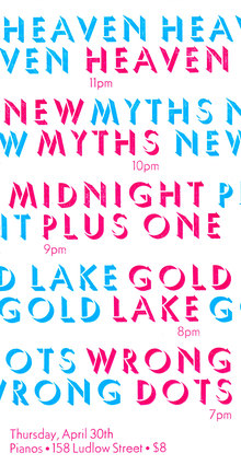 Heaven / New Myths / Midnight Plus One / Gold Lake / Wrong Dots concert poster