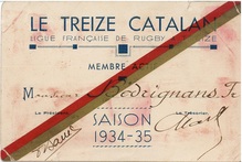 Treize Catalan membership card, saison 1934–35