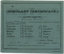 Scholar’s Certificate, Richfield, Pennsylvania, 1885