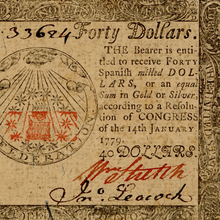 Continental currency banknotes