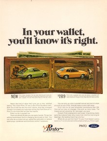 Ford Pinto ad: “In your wallet, you’ll know it’s right”