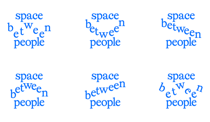 Варианты словесного знака Space Between People, набранного Lingo