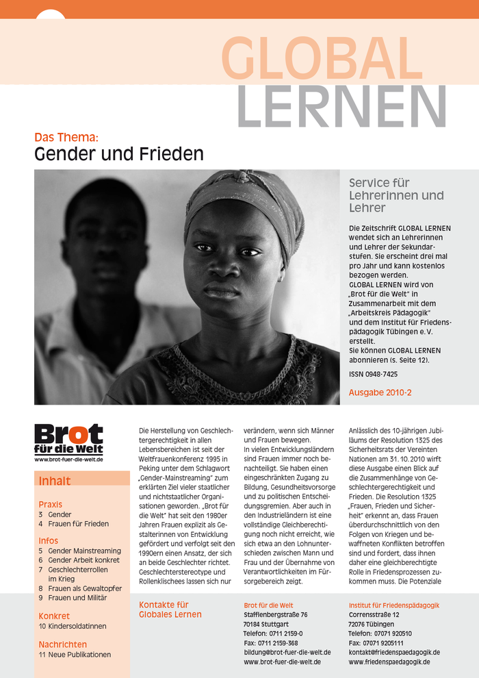 Cover of Global Lernen 2010-2, a triannual publication directed at teachers. Layout: Studio für Mediendesign Christoph Lang, Rottenburg