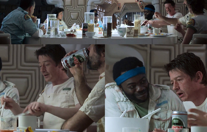 Crew members of the USCSS Nostromo drink Aspen Beer in the mess hall. This is shortly before Gilbert Kane has some stomach discomfort, but it’s not the beer’s fault.