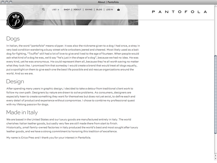 Pantofola website 4