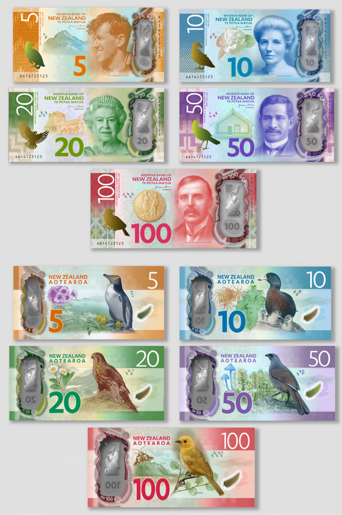 Preliminary designs as published by the Reserve Bank of New Zealand in Bulletin, Vol. 77, No. 7, Dec. 2014.