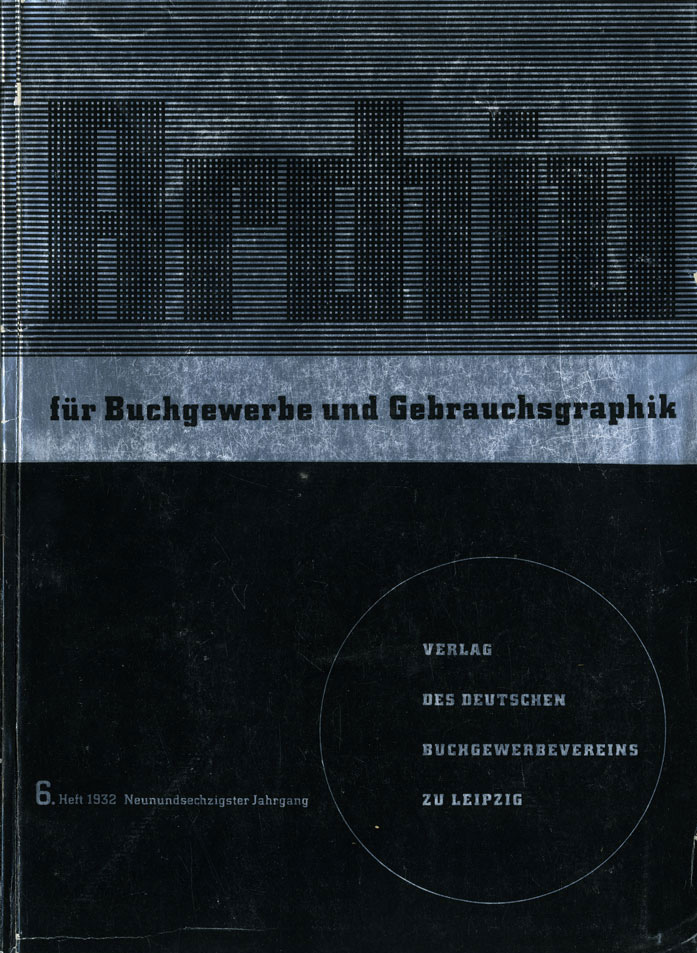 No. 6. Cover design by Karl Eckhardt, Berlin. Stefan Berndt pointed out some similarities to the specimen cover for City, which also features type in a circle in the bottom right quarter.