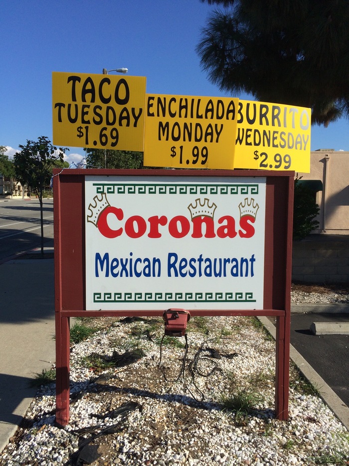 Coronas Mexican Restaurant, Arroyo Grande - Fonts In Use