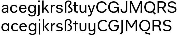 Top: Fakt with default glyphs. Bottom: Fakt with alternates (“Fakto”)