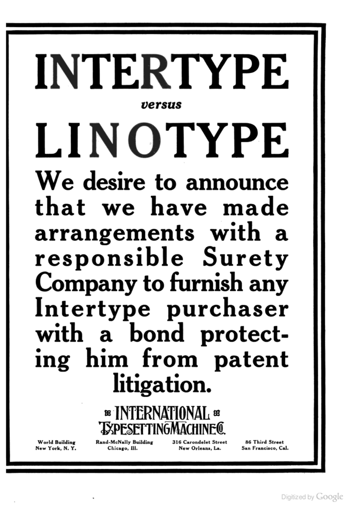 Intertype ads: “Intertype vs Linotype” 1