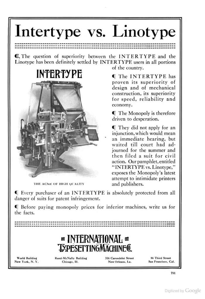 Intertype ads: “Intertype vs Linotype” 3