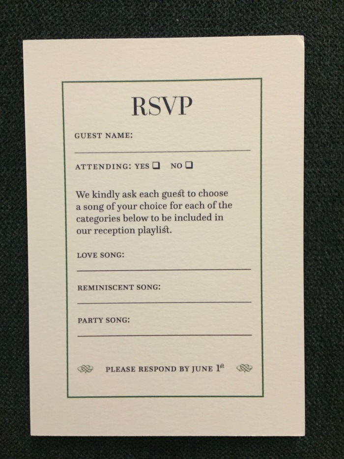 Double sided RSVP / food menu