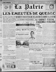 <cite>La Patrie</cite>, 2 April, 1918: “Les emeutes de Quebec” (Riots in Quebec)