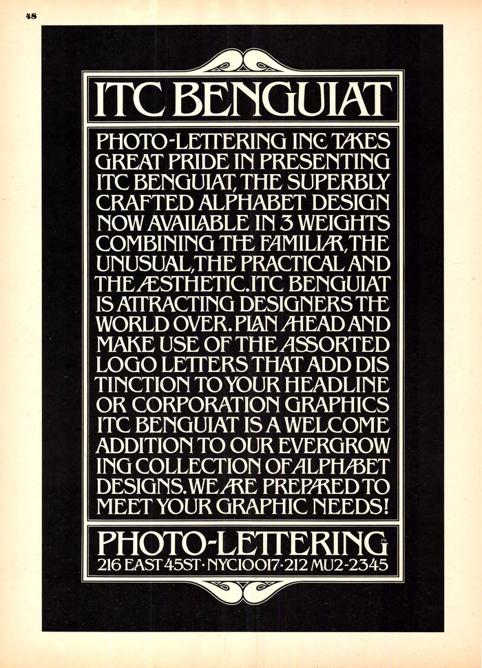 Photo-Lettering ITC Benguiat ad