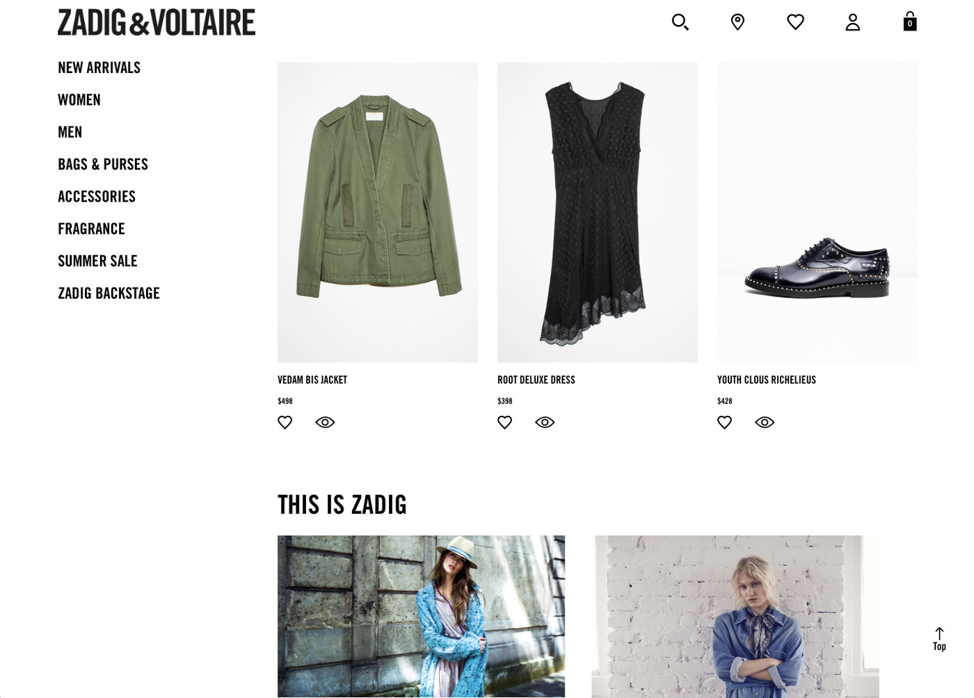 Zadig & Voltaire logo and website - Fonts In Use