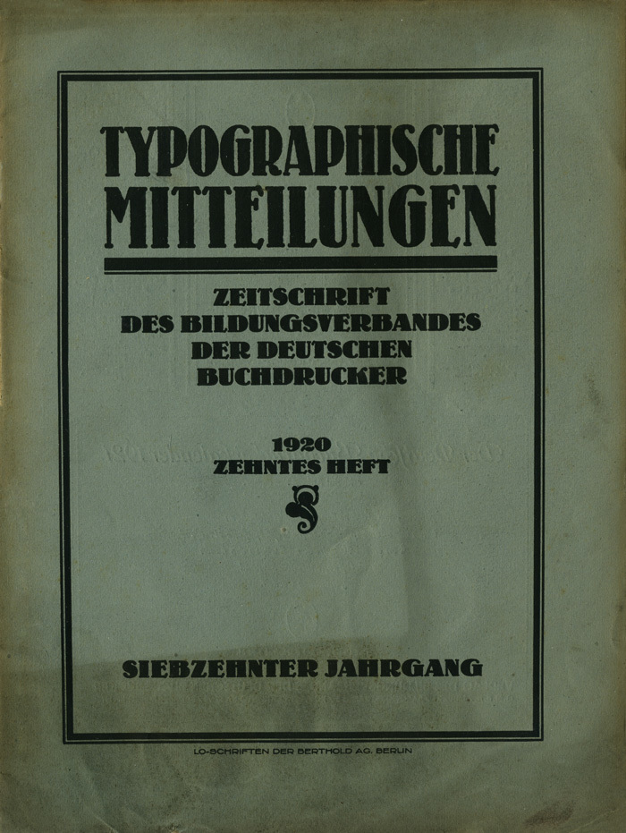 Typographische Mitteilungen, Vol. 17, No. 10, Oct. 1920