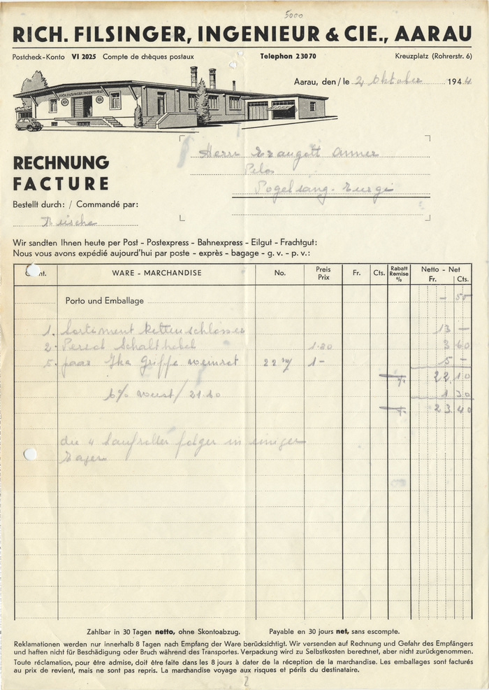 Rich. Filsinger invoice, 1944