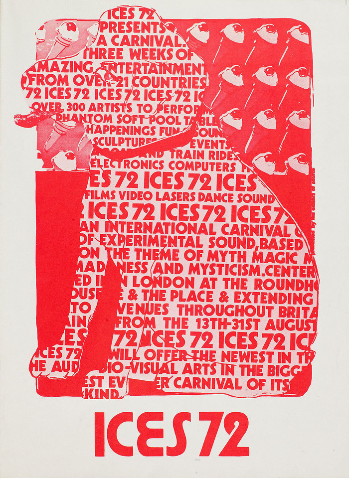 ICES 72 (International Carnival of Experimental Sound), August 1972, feat. Kabel Black and handdrawn letters modeled after ITC Pump or Burko.