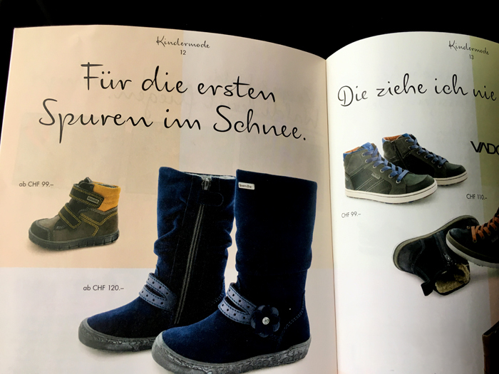 The two typefaces are playing the Walder game for two years now and are finding the right tone of voice especially in the children’s footwear collection. But Leo Burnett Zurich, who is in charge of the brand identity, doesn’t hesitate to apply the K-Informal look quite heavily also to more exclusive and expensive shoeware products.