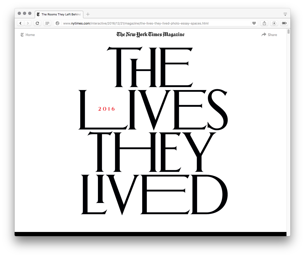 The New York Times Magazine, The Lives They Lived issue 2016, online  edition - Fonts In Use