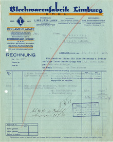 Blechwarenfabrik Limburg invoice, 1930