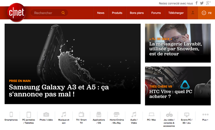 CNET homepage with Jubilat Medium, reversed on images