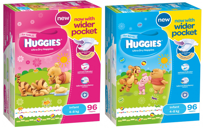 In New Zealand and Australia, Huggies diapers are marketed in gender-specific versions for girls and boys. Omnes works for both.