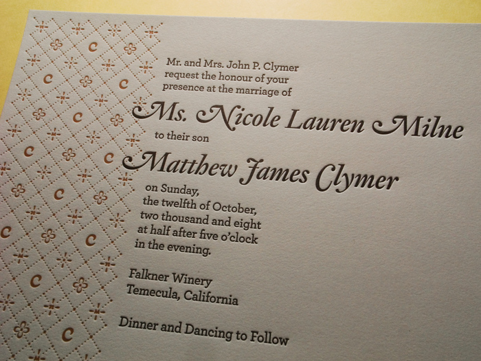 Milne & Clymer wedding invitation
