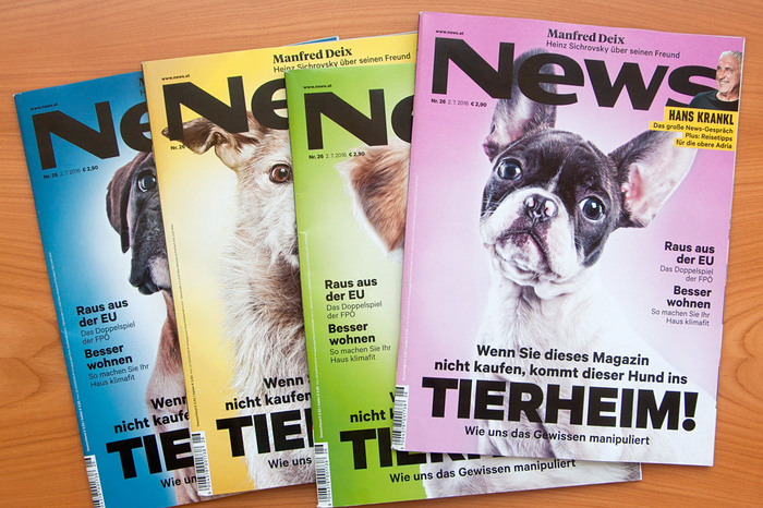 Cover (in four variations) of the first redesigned issue of News.
