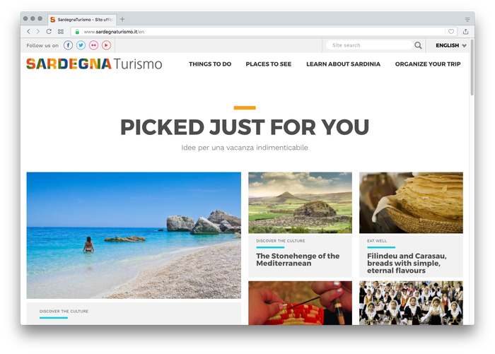 The website of SardegnaTurismo (2017) pairs the logo with Montserrat Bold and various styles of Work Sans.