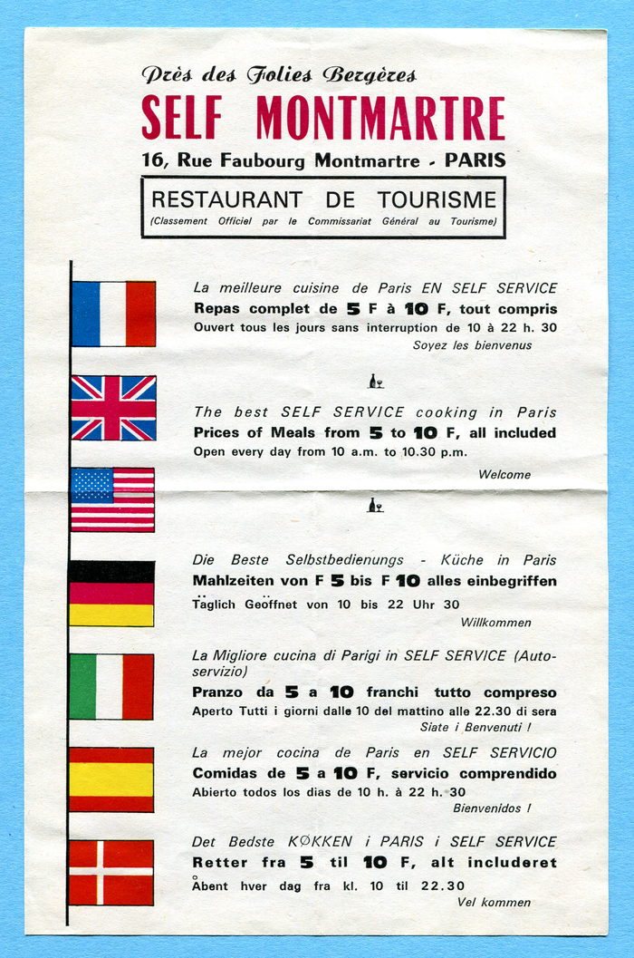 Self Montmartre restaurant leaflet