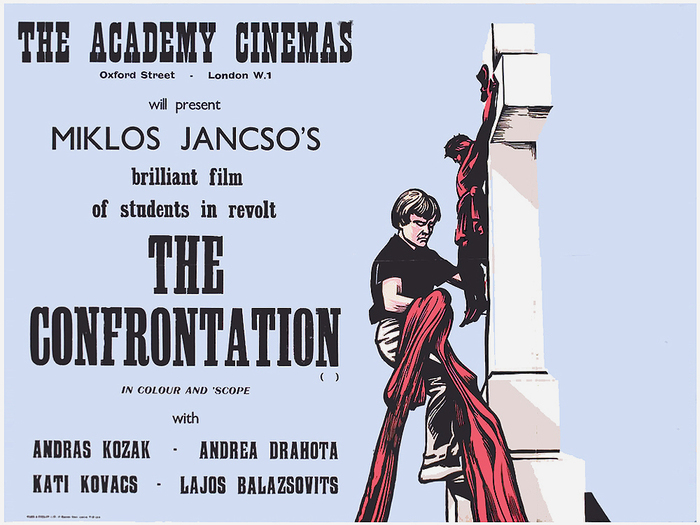 The Confrontation (HU 1969) — More Playbill, SB Grotesque, Gill Sans, condensed Clarendon and other unidentified faces. “In colour and ’scope” is in Britannic Italic. There are several digitizations, but none of them includes the italics. For the actors’ names, see The Godfather’s Haunted Lineage.