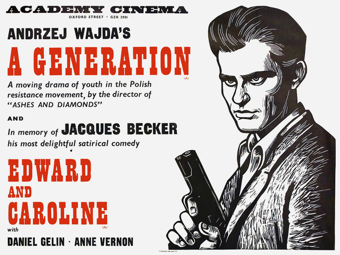 A Generation (PL 1955) and Edward and Caroline (FR 1951) — The red caps appear to be from Playbill, Stephenson Blake’s reinterpretation of 19th-century “French Antique” wood type – a face that also appears on other posters of the series. Among the smaller types, there is Gill Sans Italic.