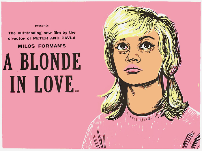 A Blonde in Love (CZ 1965) — The typeface used for the title is similar to a condensed Cheltenham/Gloucester, possibly a woodtype version. For the small sans serif, see Stephenson Blake’s Grotesque No. 6 and 8.