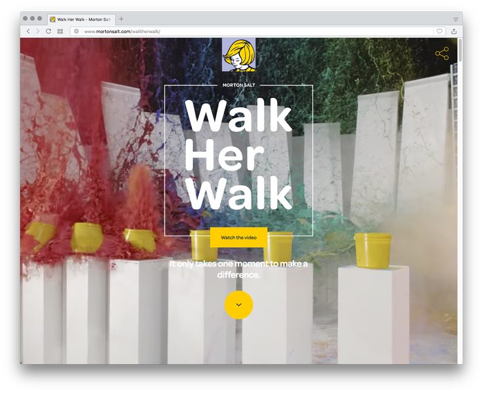 The landing page on Morton Salt’s “Walk Her Walk” campaign website seamlessly continues the visual identity with Omnes as typographic basis.