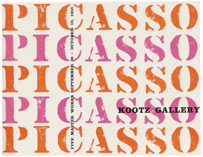 Elaine Lustig Cohen, exhibition catalog for Picasso: Five Master Works, Kootz Gallery, New York, 1958.