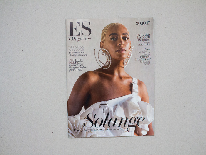 The controversial cover which ES Magazine retouched out parts of Solange hair for “editorial” reasons — you can read about story here on The Guardian