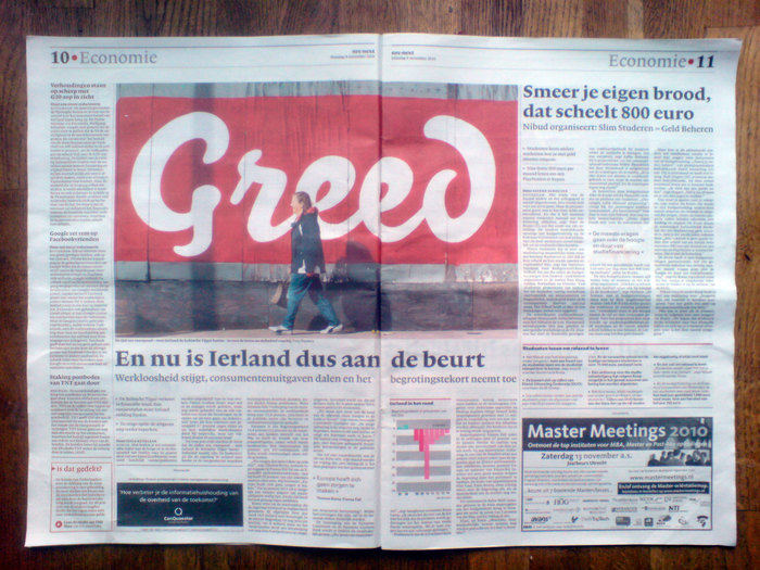 Article on the Irish crisis in the Dutch newspaper NRC next, november 2010.