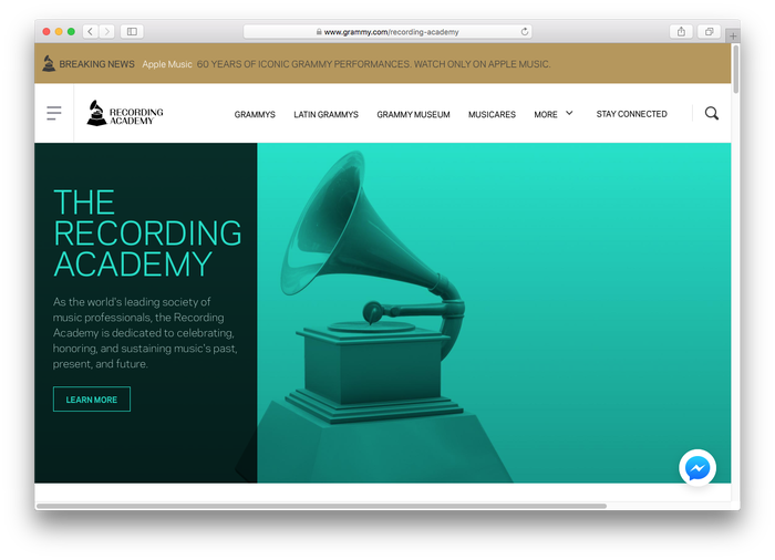 The text typeface used on the grammy.com website is Galaxie Polaris.