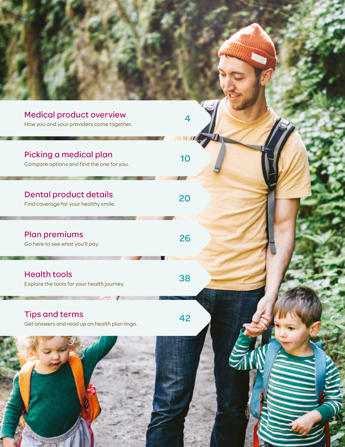 Table of contents page from a health plan brochure.