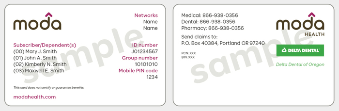 Front and back of a sample member ID card.