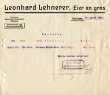 Leonhard Lehnerer invoice, 1924