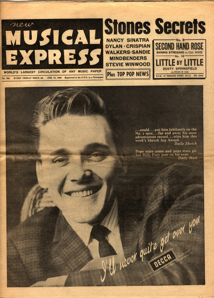 No. 996, February 11, 1966, featuring Billy Fury and a redrawn version of the logo. Unlike before, ‘P’ and ‘R’ here aren’t clipped at the top.