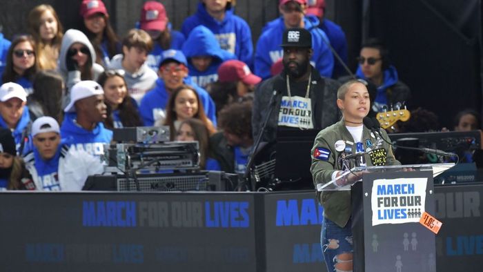 Marjory Stoneman Douglas High School student Emma Gonzalez speaks during the March for Our Lives Rally in Washington, DC