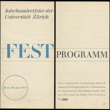 Festprogramm Jahrhundertfeier der Universität Zürich